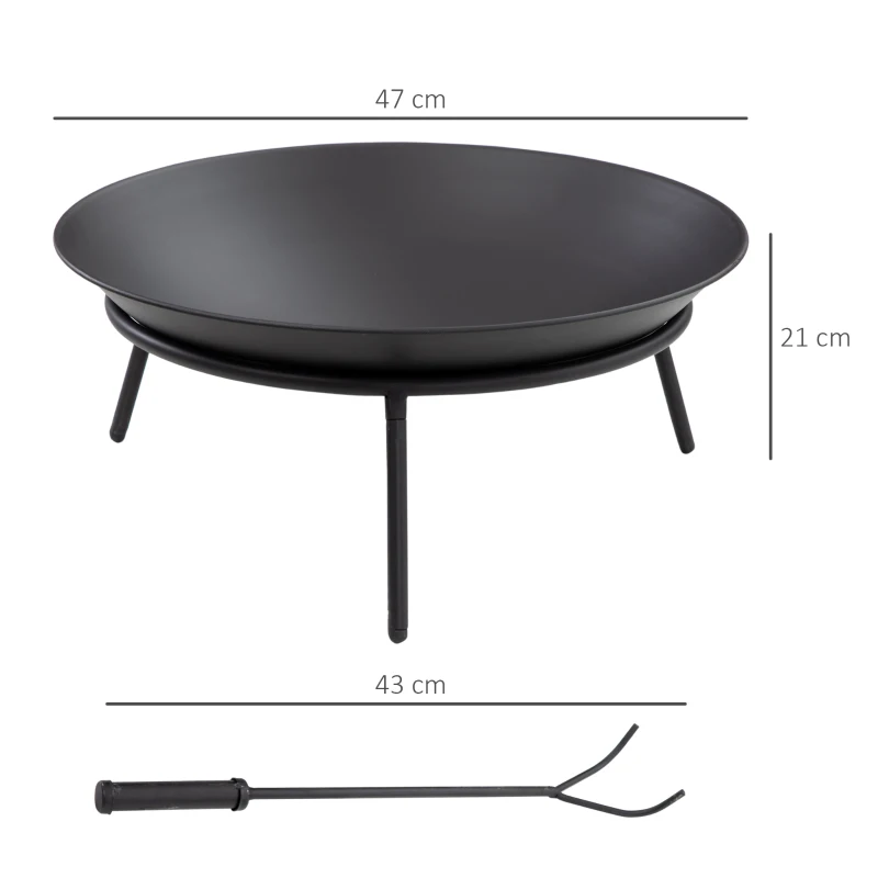 Outsunny Braseiro de Exterior Braseiro de Metal com Atiçador para Varanda Campismo Ar Livre Ø47x21 cm Preto
