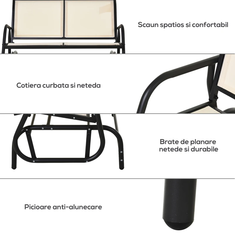 Outsunny Leagan de Gradina cu 2 Locuri din Metal si Tesatura Transpiranta Bej