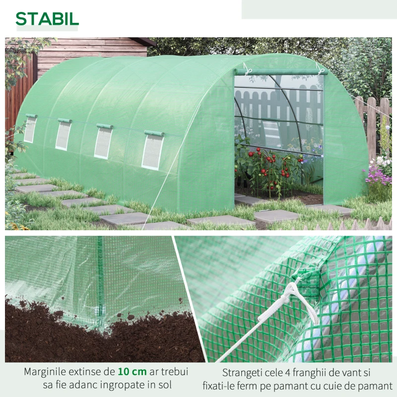 Outsunny Sera Tip Tunel pentru Plante, Verde, 6x3x2 m(m-7)