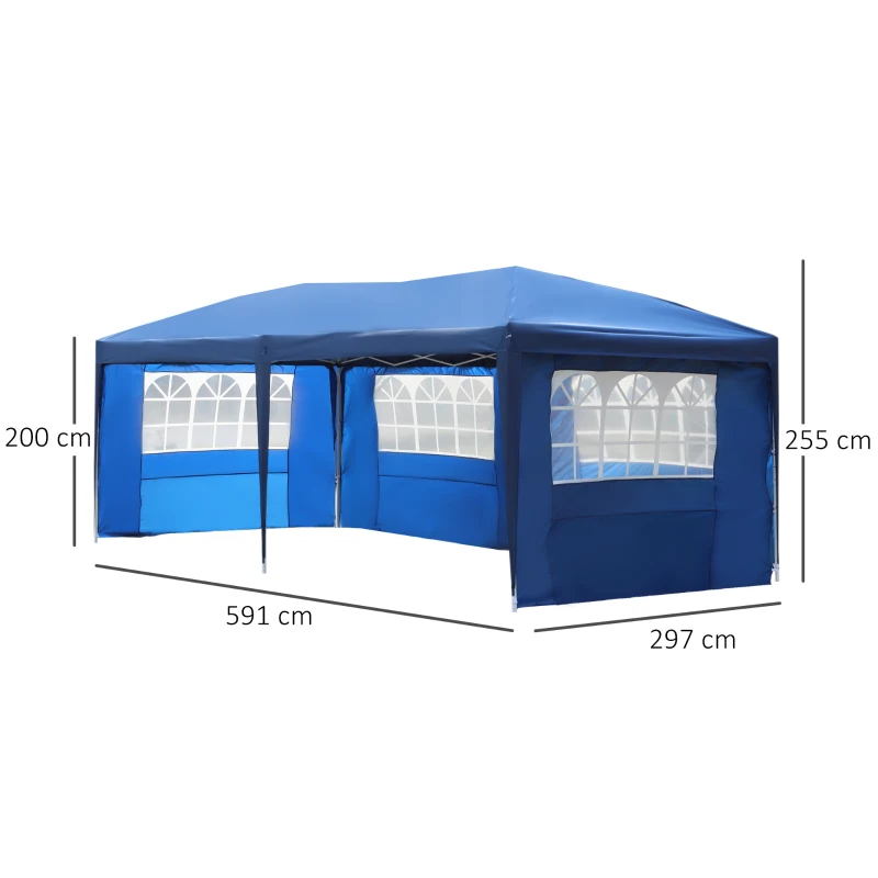 Outsunny 3x6m Pavillon Faltpavillon Faltzelt Partyzelt Gartenzelt inkl.4 Seitenteile Blau