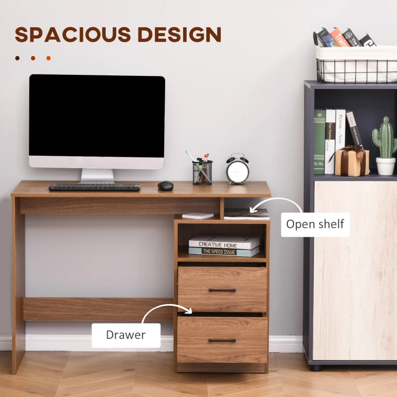 HOMCOM Computer Desk with Shelf, Drawer Writing Table for Home Study, Office, Brown