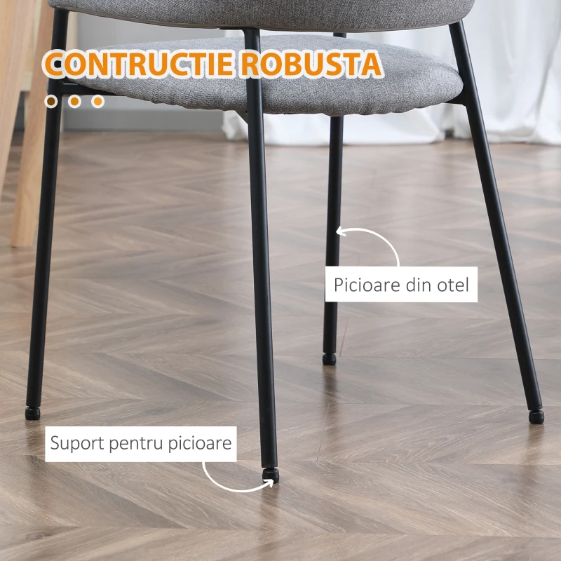 HOMCOM Set de 2 scaune de sufragerie moderne, scaune decorative din material textil la atingere de in cu cotiere, scaune de bucatarie cu picioare de otel pentru sufragerie, albastru