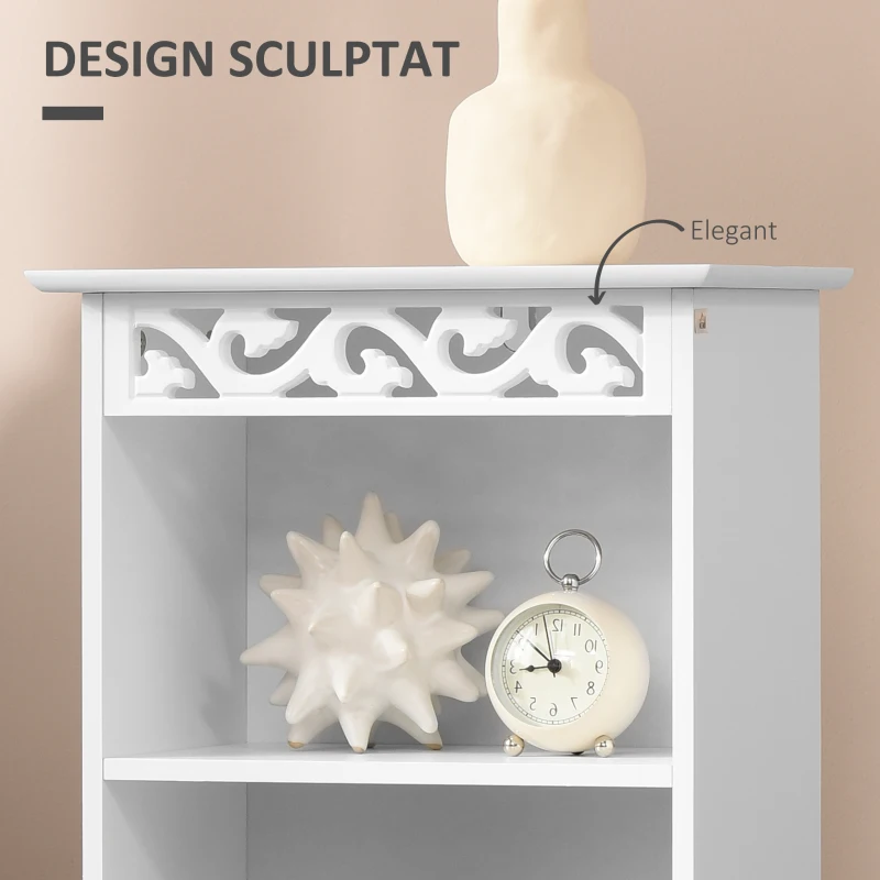 Homcom Dulapior Baie Lemn Alb – Decor Floral Sculptat 40×23×80 cm(m-6)