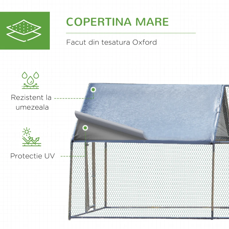 Cotet pentru Gaini sau Rate, Tarc Cusca pentru Gaini din Metal Zincat cu Acoperis Rezistent Apa si Raze UV, 300x800x195cm