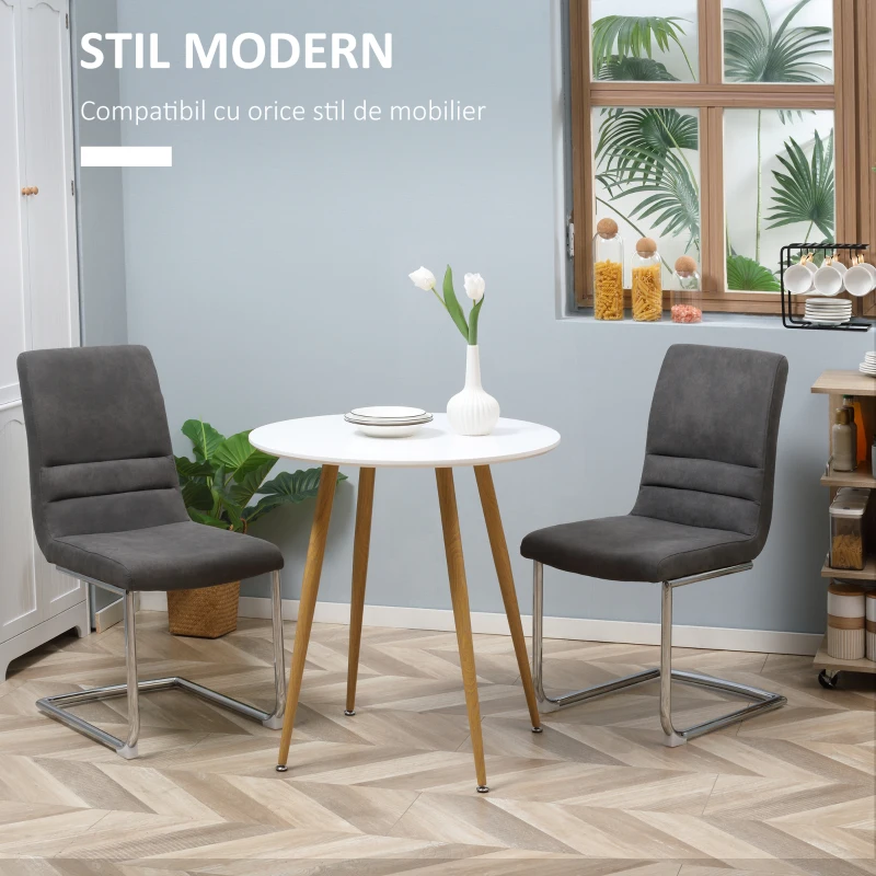 HOMCOM Masa de sufragerie moderna cu blat mat si picioare metalice, sufragerie living, alb