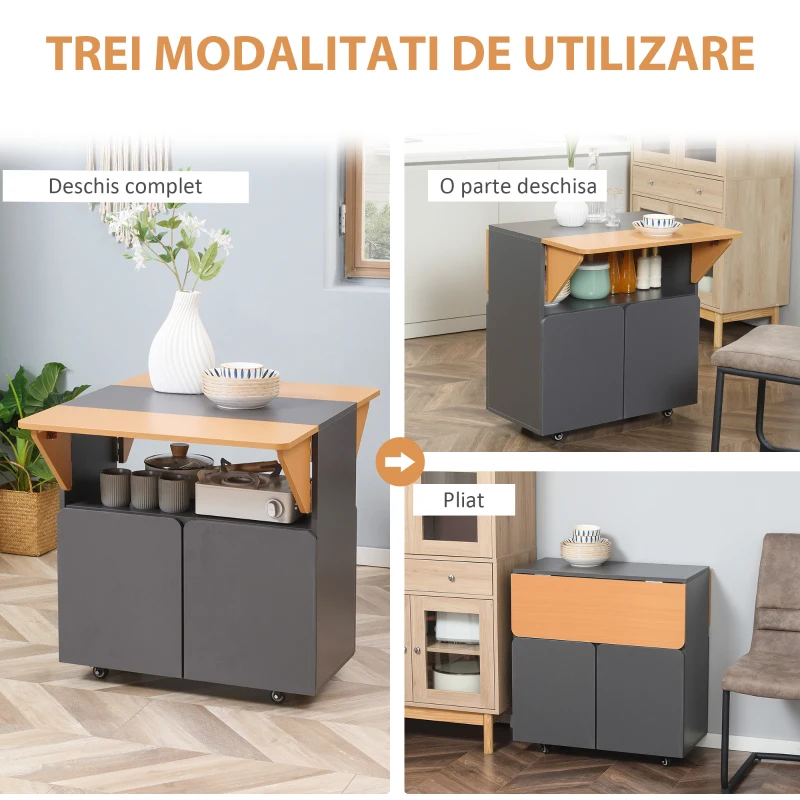 Masa de Sufragerie Pliabila HOMCOM, Bufet Portabil cu Dulap de Depozitare pentru Spatii Mici, Galben(m-4)