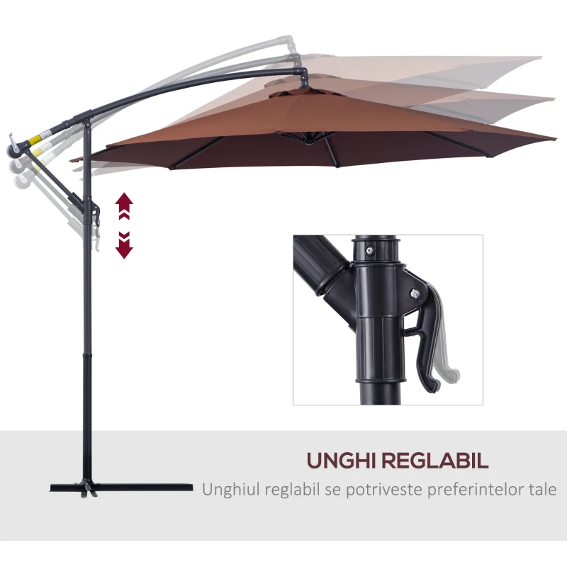 Outsunny Umbrela Soare Descentrata de Gradina cu Colt Inclinabil din Metal si Poliester, Cafea, Φ3×2.6m