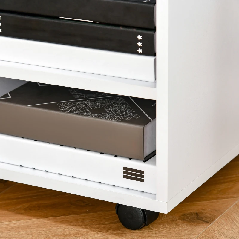 HOMCOM Multi-Storage Printer Stand Unit Office Desk Side Mobile Storage w/ Wheels Modern Style 60L x 50W x 65.5H cm - White