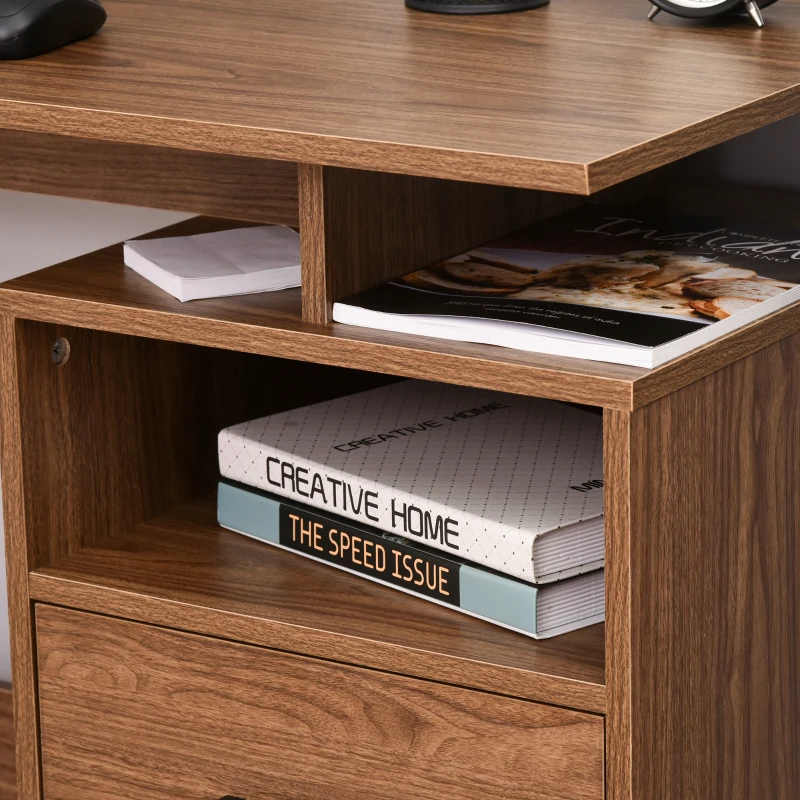 HOMCOM Computer Desk with Shelf, Drawer Writing Table for Home Study, Office, Brown