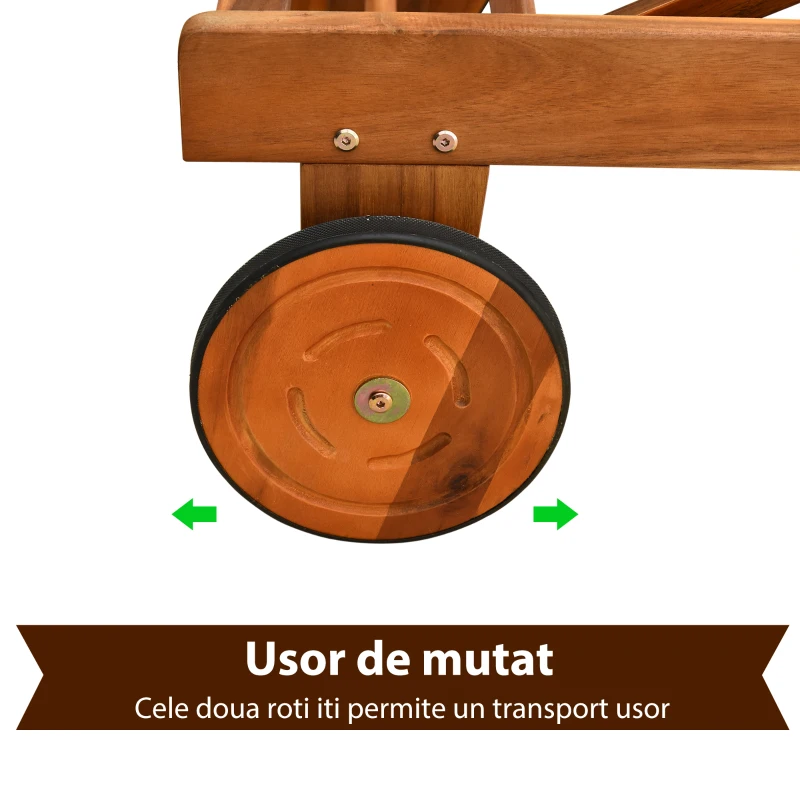 Outsunny Sezlong din Lemn de Salcam cu Roti si Spatar Reglabil, Alb