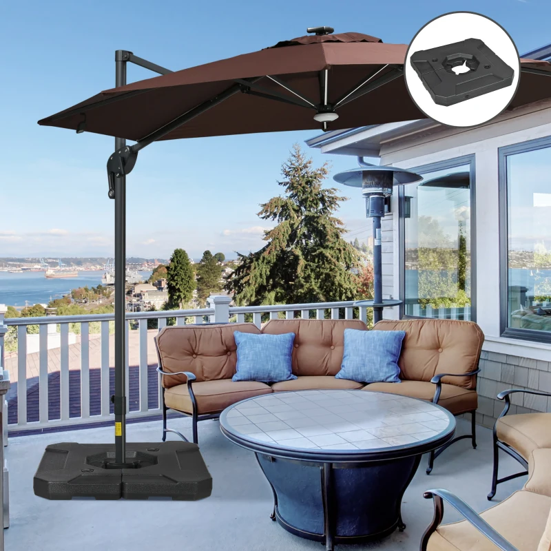 Outsunny Umbrella Weights for Cantilever Parasols, Set of 2 Heavy Duty Parasol Base Weights, 110kg Sand or 70kg Water Filled, Black