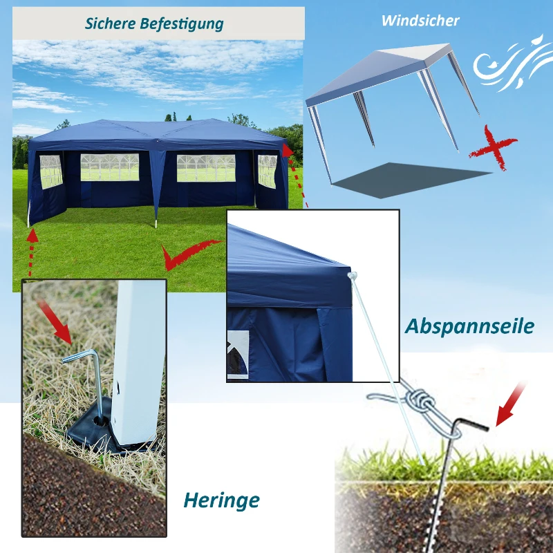 Outsunny 3x6m Pavillon Faltpavillon Faltzelt Partyzelt Gartenzelt inkl.4 Seitenteile Blau