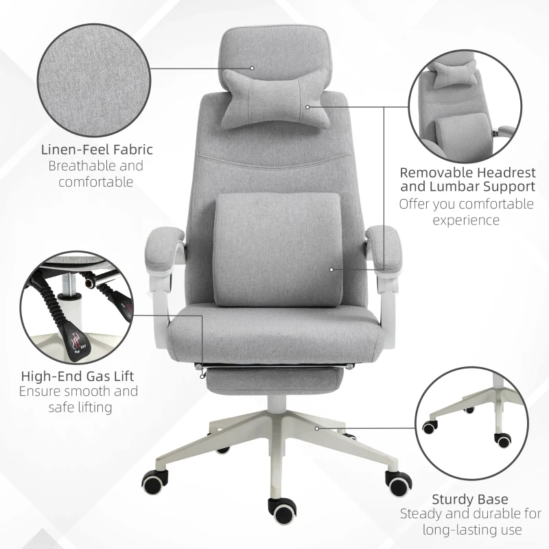 Vinsetto High Back Office Chair Reclining w/ Footrest Grey