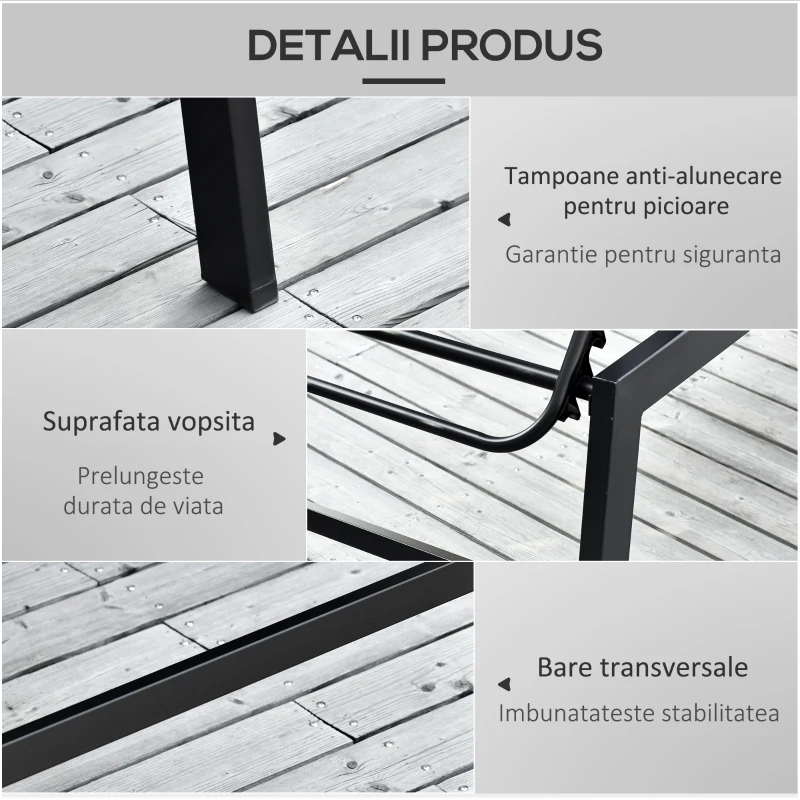 Outsunny Sezlong de Gradina Reclinabil pe 5 Niveluri, cu Acoperire Captusita