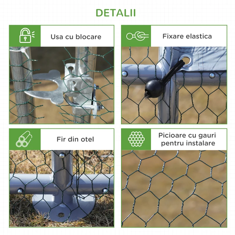 Cotet pentru Gaini sau Rate, Tarc Cusca pentru Gaini din Metal Zincat cu Acoperis Rezistent Apa si Raze UV, 300x800x195cm