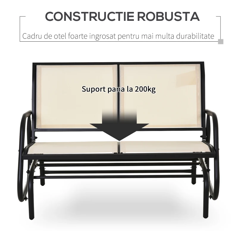 Outsunny Leagan de Gradina cu 2 Locuri din Metal si Tesatura Transpiranta Bej