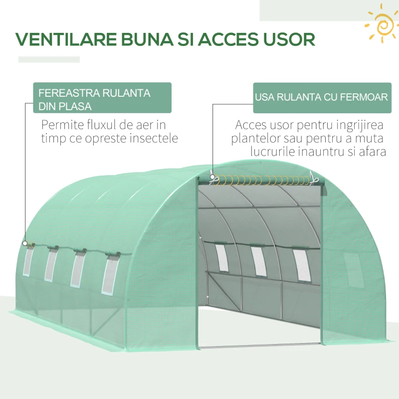 Outsunny Sera Tip Tunel pentru Plante, Verde, 6x3x2 m(m-6)