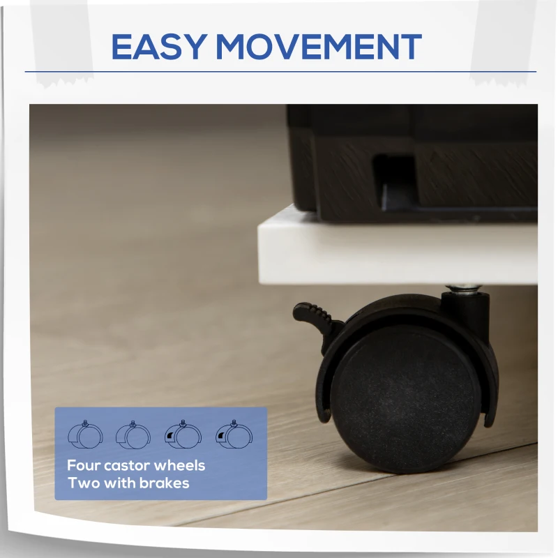 Vinsetto Mobile Printer Stand Rolling Cart Desk Side with CPU Stand Drawer Adjustable Shelf and Wheels White