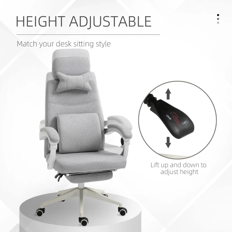 Vinsetto High Back Office Chair Reclining w/ Footrest Grey