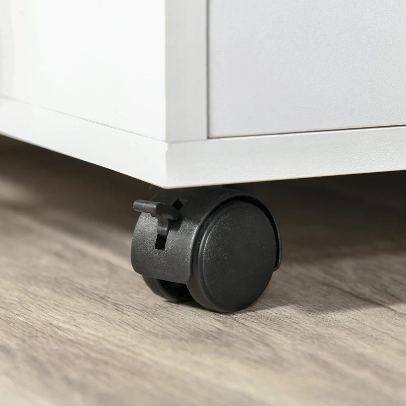 HOMCOM Multi-Storage Printer Stand Unit Office Desk Side Mobile Storage w/ Wheels Modern Style 60L x 50W x 65.5H cm - White