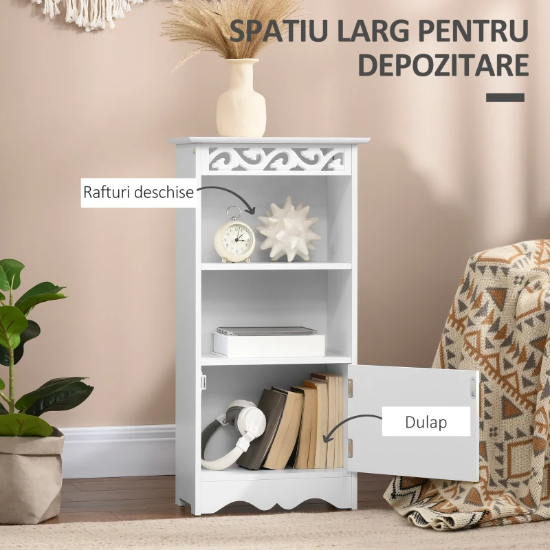 Homcom Dulapior Baie Lemn Alb – Decor Floral Sculptat 40×23×80 cm(m-5)