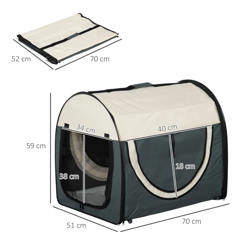 PawHut 70cm Foldable Pet Carrier for Small Miniature Dogs, Portable Cat Carrier, Soft Travel Bag, Grey