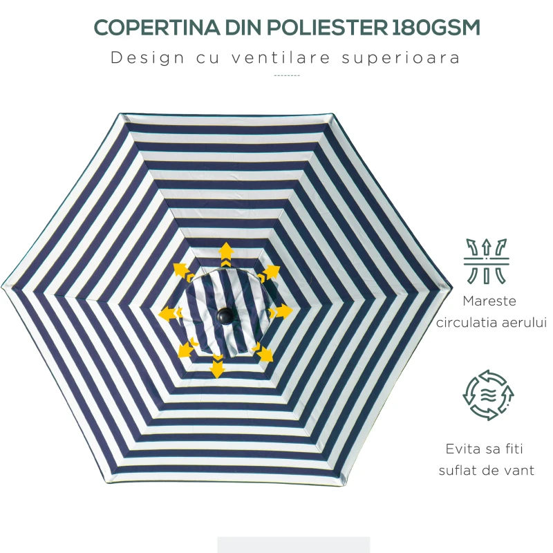 Outsunny Umbrela de Gradina Reglabila Φ227cm in metal Design dungat, Albastru si Alb