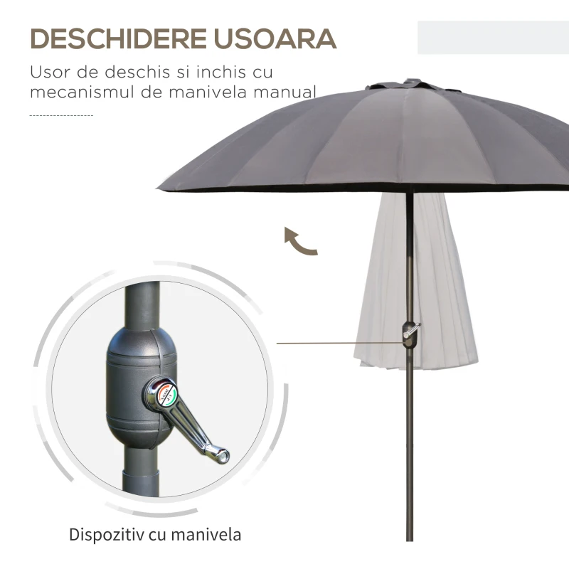 Outsunny Umbrela de gradina si terasa cu manivela, 18 spite si parte inclinabila, Ф255cm, gri inchis