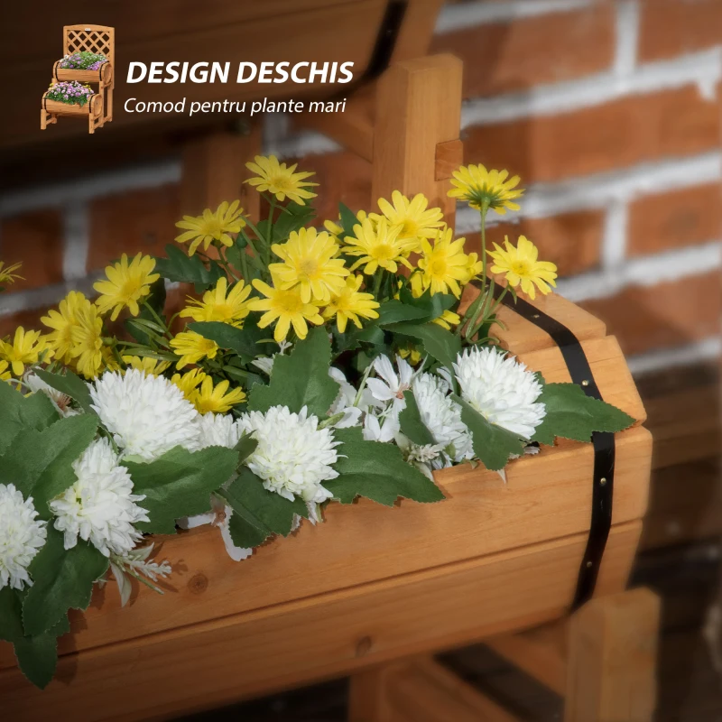 Outsunny Jardiniera de Brad in Forma de Butoi de Exterior, cu Design Vertical inaltat, 45x45x180 cm, Maro