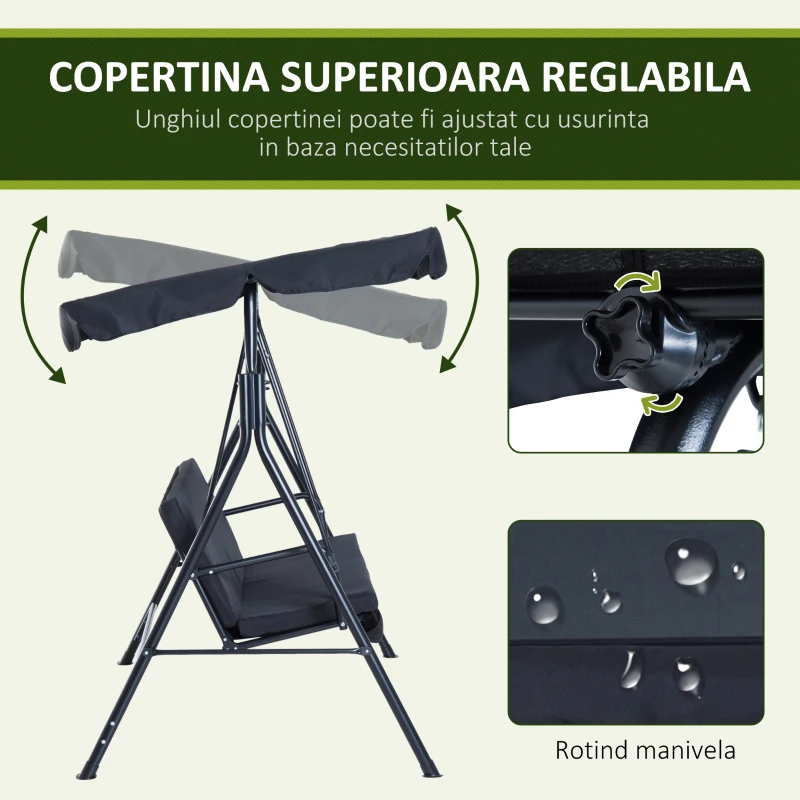 Outsunny, leagan de gradina 3 locuri, 172×110×152 cm, negru