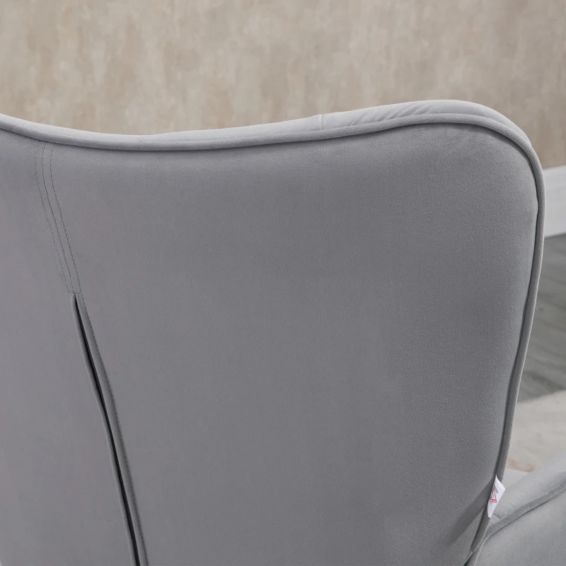 HOMCOM Poltrona Individual Estofada em Veludo com Encosto Alto Apoio para os Braços e Pés de Aço Estilo Moderno 68x72x103cm Cinza