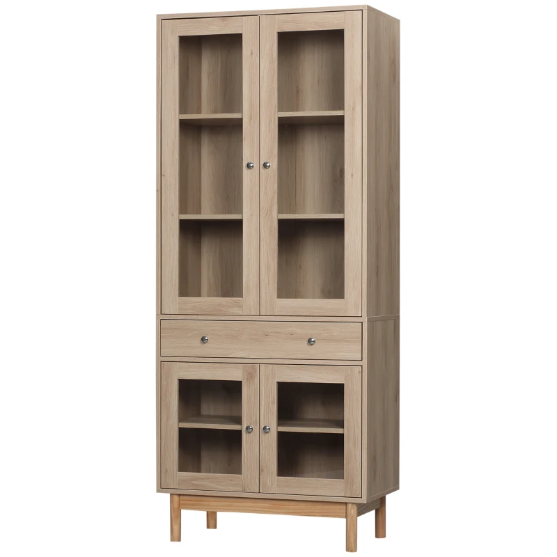 HOMCOM Aparador Alacena de Cocina Mueble Auxiliar para Comedor Salón Antivuelco 76x40x183 cm Roble