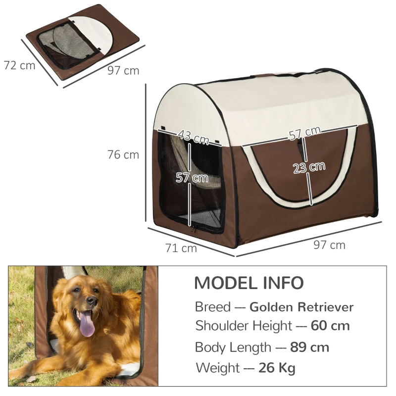 PawHut 97cm Foldable Pet Carrier for Large Medium Dogs, Portable Cat Carrier, Soft Travel Bag, Brown