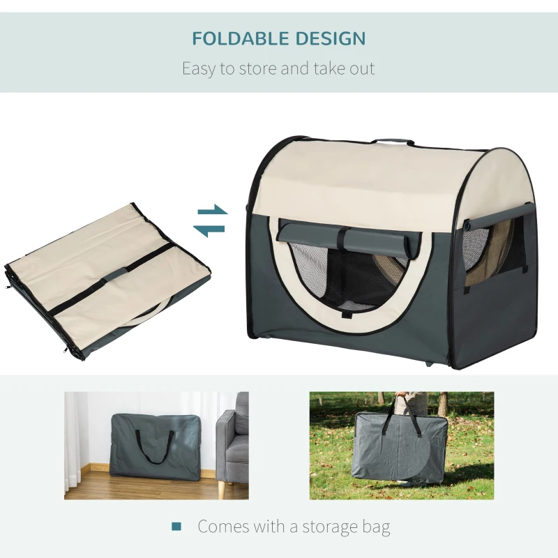 PawHut 81cm Foldable Pet Carrier for Medium Small Dogs, Portable Cat Carrier, Soft Travel Bag, Grey
