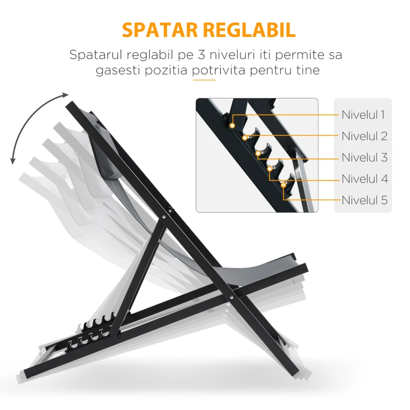 Outsunny Set 2 Sezlonguri Pliabile din Alumini si Textilen Gri