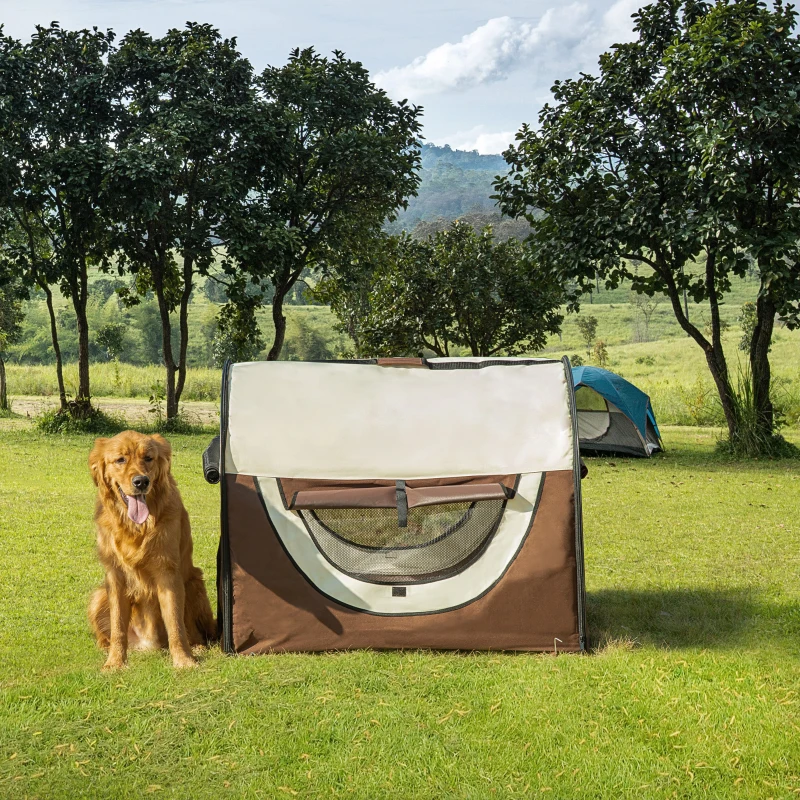 PawHut 97cm Foldable Pet Carrier for Large Medium Dogs, Portable Cat Carrier, Soft Travel Bag, Brown