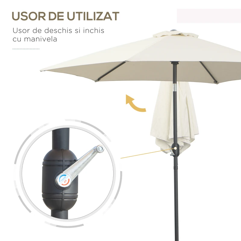 Outsunny Umbrela de Gradina si Plaja Inclinabila Aluminiu si Poliester Alb Φ2.6×2.35m