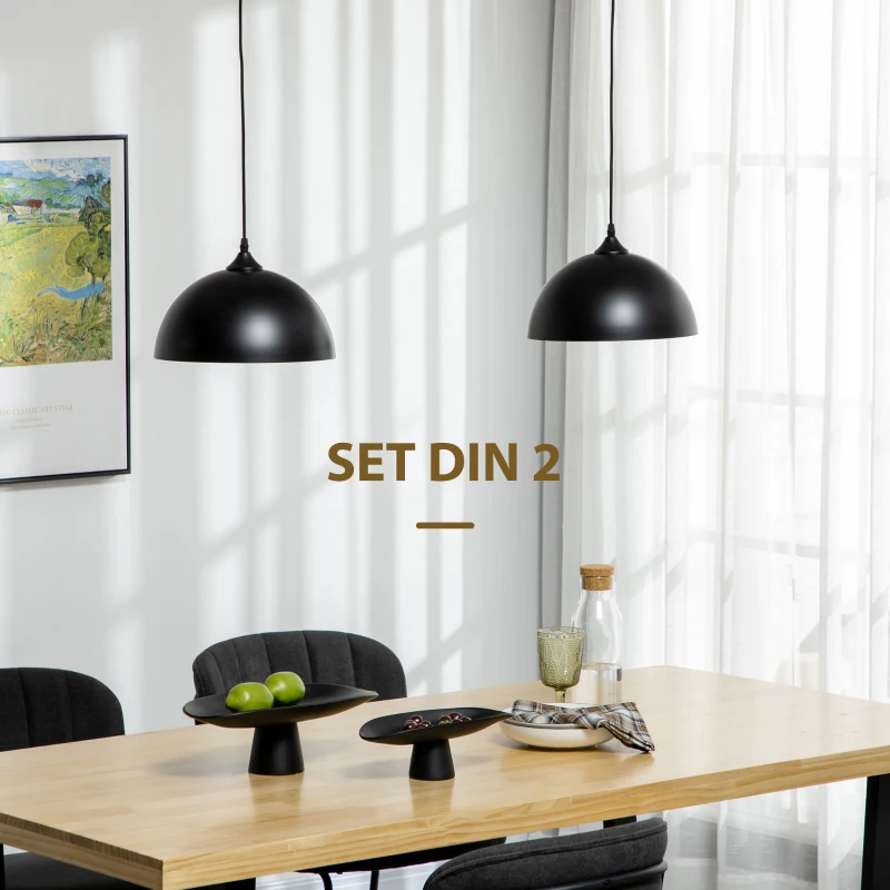 HOMCOM Lustra suspendata in stil industrial cu inaltime reglabila, plafoniera cu 2 piese metalice suspendate cu suruburi incluse, Ø30x126 cm, negru