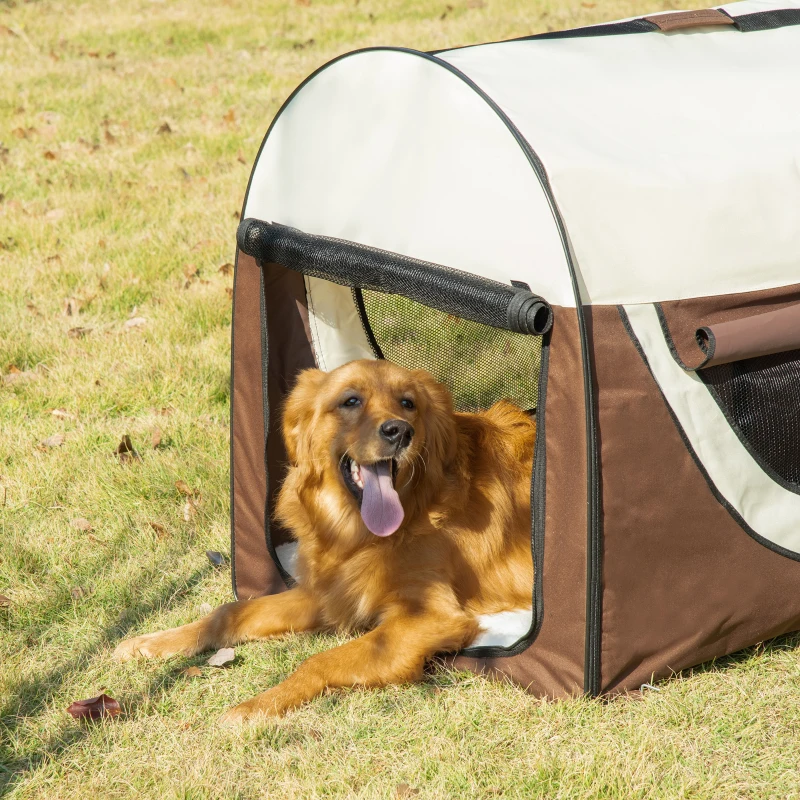 PawHut 97cm Foldable Pet Carrier for Large Medium Dogs, Portable Cat Carrier, Soft Travel Bag, Brown