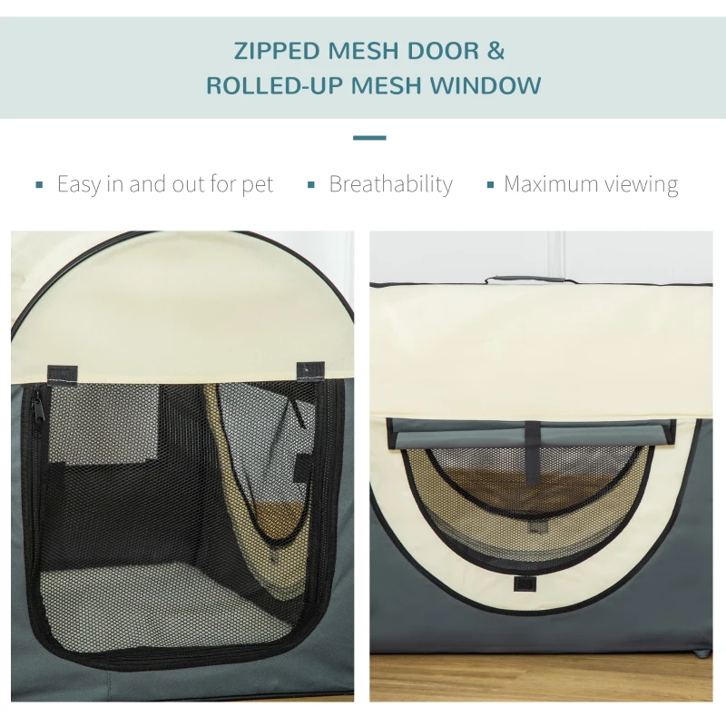 PawHut 70cm Foldable Pet Carrier for Small Miniature Dogs, Portable Cat Carrier, Soft Travel Bag, Grey