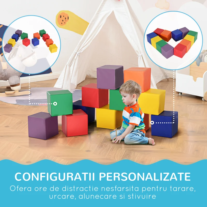 HOMCOM Set 12 Cuburi Moi – Joc Educational pentru Copii 2+ Ani