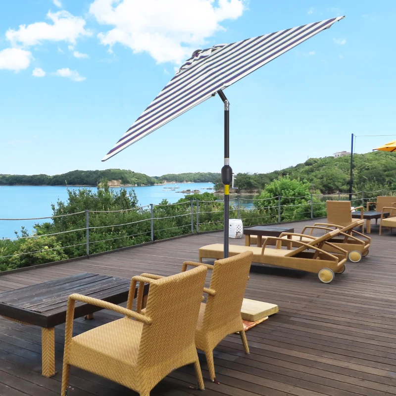 Outsunny Umbrela de Gradina Reglabila Φ227cm in metal Design dungat, Albastru si Alb