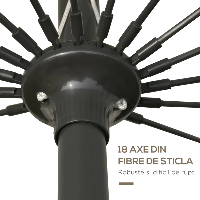 Outsunny Umbrela de gradina si terasa cu manivela, 18 spite si parte inclinabila, Ф255cm, gri inchis
