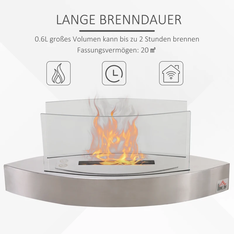 HOMCOM® KOMINEK ETANOLOWY BIOKOMINEK PALNIK 0,6 l 2 GODZINY SPALANIA BEZ DYMU stal szlachetna 60 x 20 x 25 cm