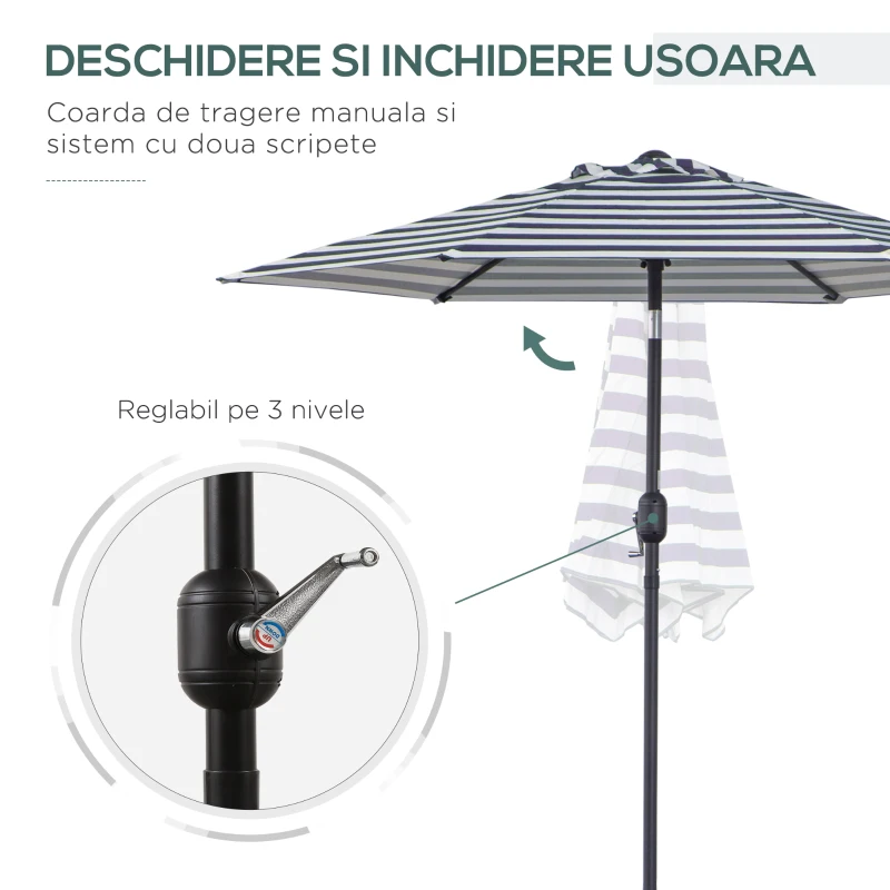 Outsunny Umbrela de Gradina Reglabila Φ227cm in metal Design dungat, Albastru si Alb