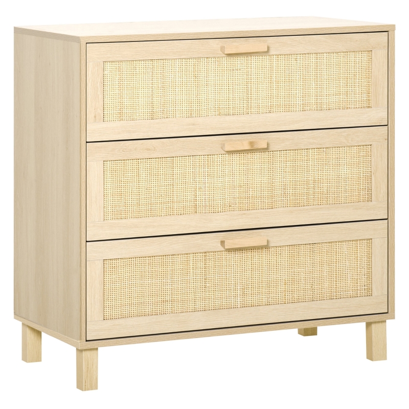 HOMCOM Schubladenschrank Beistellschrank Sideboard Unterschrank mit 3 Schubladen Kommode für Wohnzimmer Schlafzimmer MDF Natur 80 x 40 x 80 cm