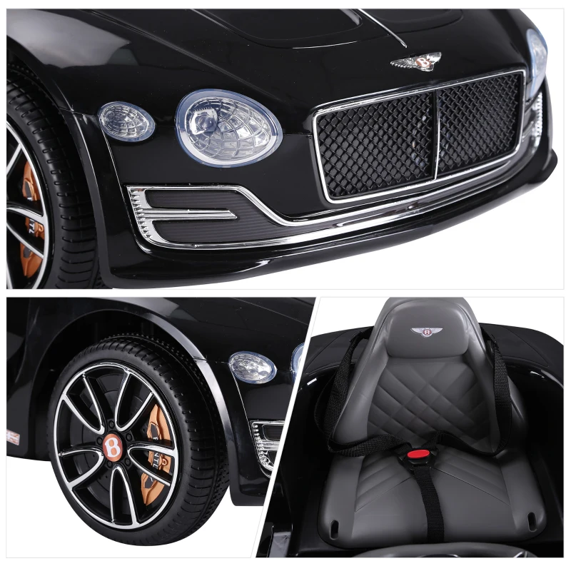 HOMCOM Bentley GT Licensed 12V Kids Electric Ride On Car with Remote Control Two Motors LED Light Music for 3-5 Years Black