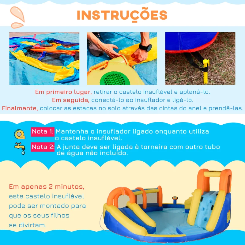 Outsunny Castelo Insuflável com Escorrega Cesta de Basquetebol Piscina Insuflador de 750W e Bolsa de Transporte 435x435x200cm Multicolorido