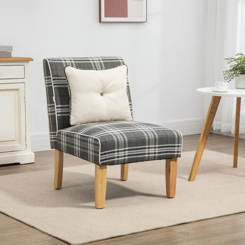 HOMCOM Accent Chair, Slipper Chair with Pillow and Rubber Wood Legs,  Kitchen Dining Room Chairs for Living Room, Bedroom, Grey