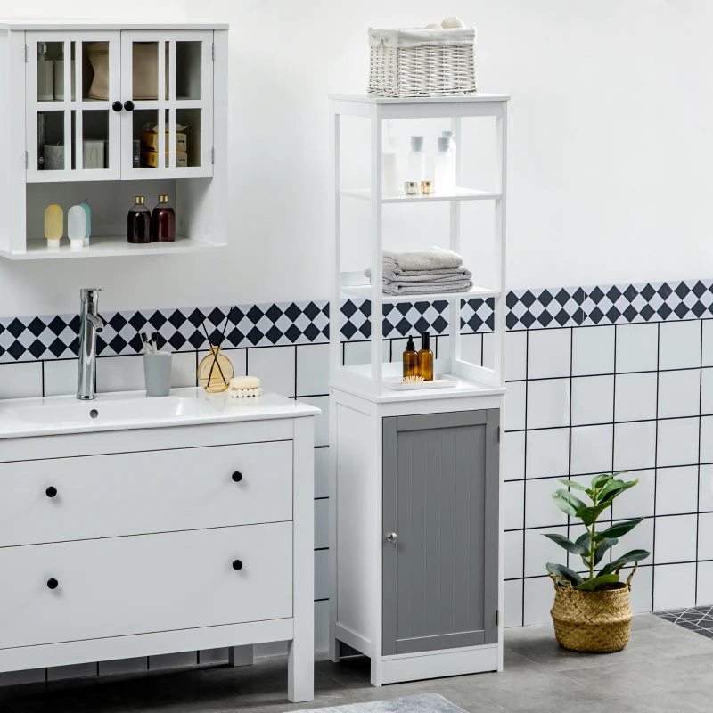 kleankin Tall Bathroom Cabinet Free Standing Slimline Cupboard Tallboy Unit Storage Organiser for Bathroom, Living Room, Kitchen